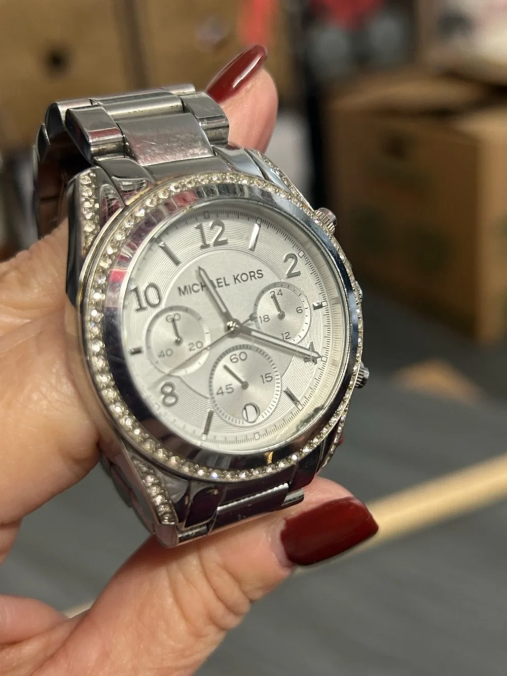Michael Kors Silver-tone Crystal Bezel Chronograph Watch